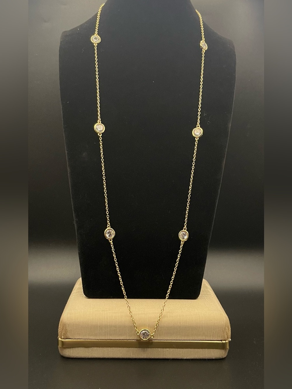 CZ bu Kenneth Jay Lane gold bezel station necklace 25”